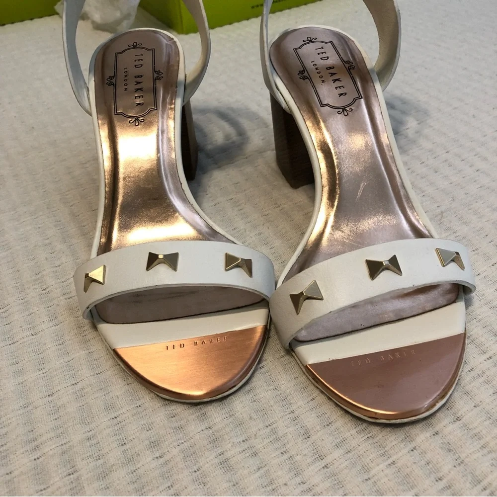 Ted Baker Biah White Studded Block Heeled Sandal (Size: 35.5; US 5)